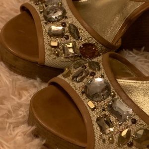Used Coach size 8 wedge heeled jeweled sandals